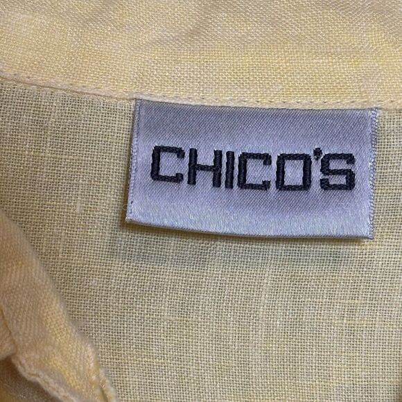 Chico’s 100% Linen 3/4 Sleeve Tunic Dress Blouse Size Large 2 Lagenlook Butter - Picture 5 of 6